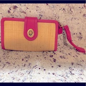 Coach Spring/Summer  Straw Woven Clutch/Wallet Pink/Beige